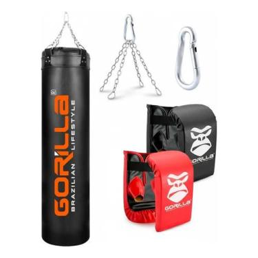 Imagem de Saco de pancada 160cm Muay Thai 2 luvas cor preto e vermelho - Congrat