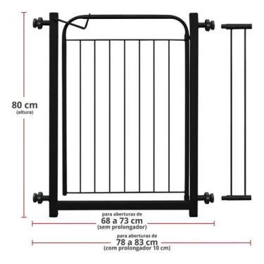 Imagem de Portão para Cães Crianças Açomix Preto 80cm com Extensor Tra - Congrat