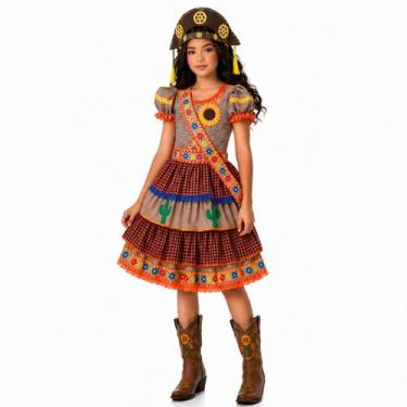 Imagem de Vestido Maria Bonita Infantil de Festa Junina Luxo Com Bolsinha - Fant