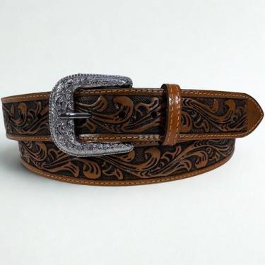Imagem de Cinto Masculino Couro Bordado Reto Dawson Caramelo, Marrom, 130