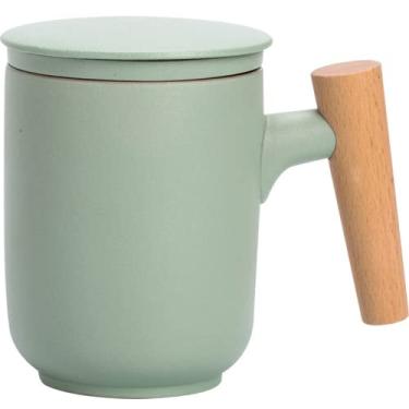 Imagem de XIALON 350 ml de cerâmica para separação de água, xícara de chá, casa, escritório, alça de madeira, filtro