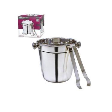 Imagem de Balde De Gelo De Inox Redonda Com Alca E Pegador 1,5L