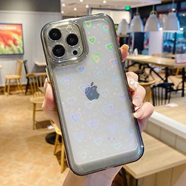 Imagem de Capa transparente de amor coração laser gradiente de luxo para iPhone 13 12 11 Pro Max XR X XS 7 8Plus SE2 Capa de acrílico transparente à prova de choque, preta, para iPhone 12Pro Max