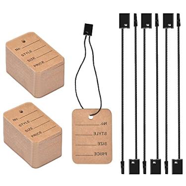 Imagem de Worldity 1000 peças de etiquetas de preço e corda de etiqueta de pendurar, etiquetas de marcação de 3,5 x 5 cm etiquetas de preço Kraft, etiquetas de cupom etiquetas de marcação com cordão de pressão pino de trava de pressão prendedores de gancho para loja de roupas