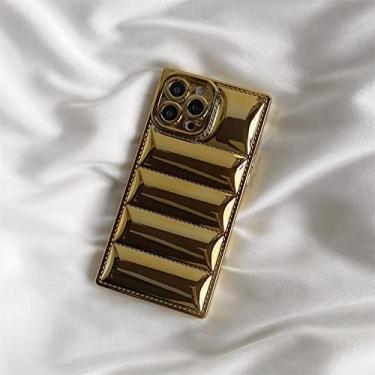 Imagem de Capa de telefone de revestimento para baixo para iPhone 13 Pro Max 12 11 XS X XR 7 8 Plus SE Proteção Bumper Puffer Capa, Ouro, Para iPhone SE 2020