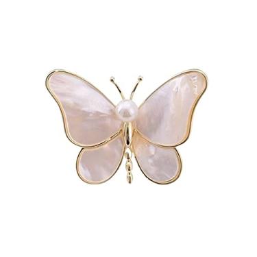 Imagem de KIZQYN Broche feminino natural concha de água do mar broche de pérola retrô borboleta leve broche de luxo acessório terno casaco broche decorativo acessório fantasia