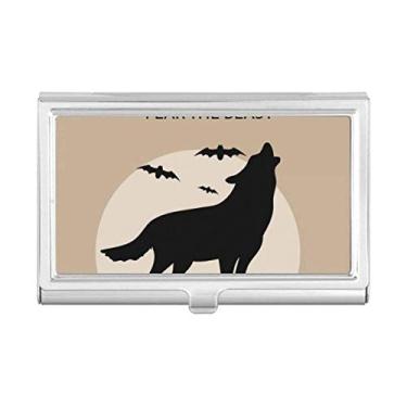 Imagem de Carteira porta-cartões de visita com tema de fantasma de lobo Halloween e abóbora