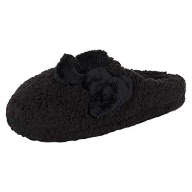 Imagem de Jessica Simpson Pantufa feminina de pelúcia Marshmallow com espuma de memória, Preto, X-Large