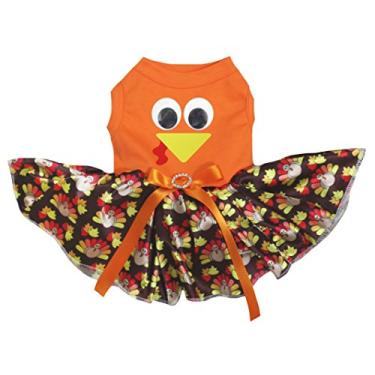 Imagem de Petitebella – Vestido de peru com cara de peru, marrom, tutu, filhote de cachorro (laranja, GG)
