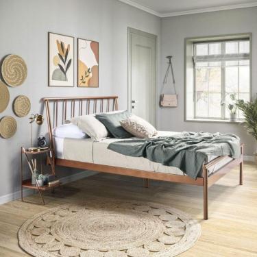 Imagem de Conjunto Cama de Casal em Aço e 1 Mesa de Cabeceira em Aço Begônia CabeCasa MadeiraMadeira Cobre