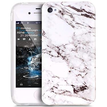 Imagem de Capa para iPhone 4S, capa para iPhone 4, ikasus iPhone 4/4S mármore, textura de mármore brilhante, ultrafina, flexível de silicone macio, capa protetora de borracha para iPhone 4S/4 - branca e preta