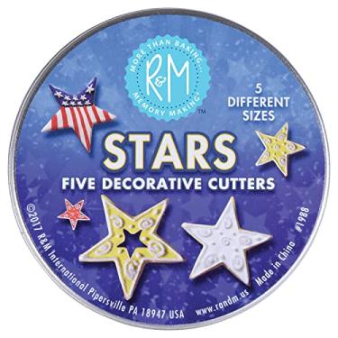 Imagem de R&M International Cortadores de biscoito estrelados, tamanhos variados, conjunto de 5 peças em lata de presente