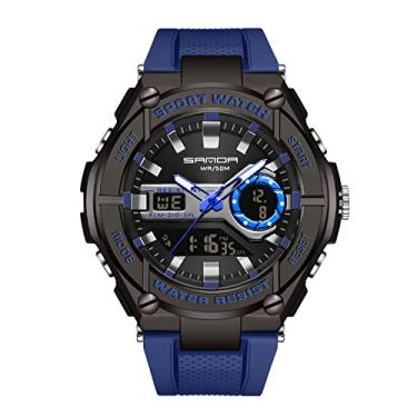 Imagem de RORIOS Relógio digital masculino esportivo militar com alarme temporizador luminoso relógio de pulso multifuncional para meninos e homens, Azul, L, Digital