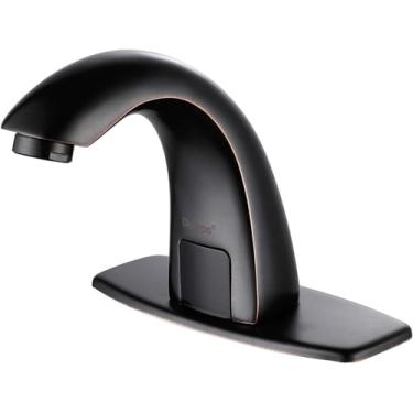 Imagem de Derpras [Versão atualizada] Torneira de banheiro sem toque com função de sensor automático, torneira de pia de banheiro mãos livres com placa de cobertura de orifício, preto polido a óleo