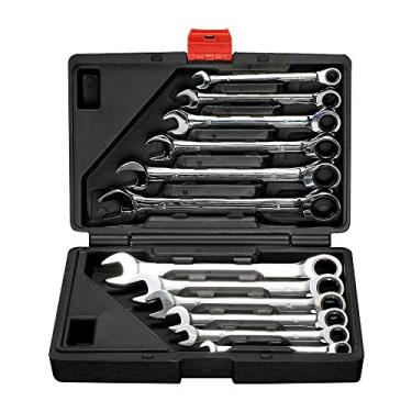Imagem de FLZOSPER Conjunto de chaves de catraca, chave inglesa de acesso rápido CR-V métrica de 8 a 19 mm com caixa de ferramentas portátil (12 peças)