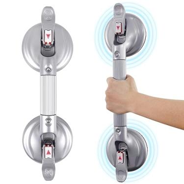 Imagem de HEINSY Barra de apoio de chuveiro com sucção de 38 cm, alça de chuveiro portátil, alça de sucção com ventosa de fixação forte e liberação rápida para banheiro (capacidade máxima: 136 kg