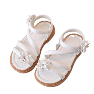 Imagem de Sandálias infantis para meninas, casuais, bico aberto, design floral, leve, alças ajustáveis, sandálias de verão para meninas pequenas, Branco, 7 Toddler