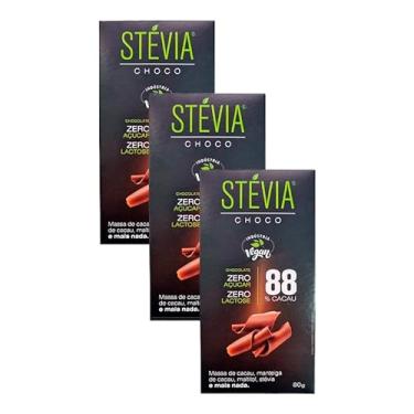 Imagem de Kit 3X: Chocolate 88% Cacau Sem Lactose Vegano Steviachoco 80G