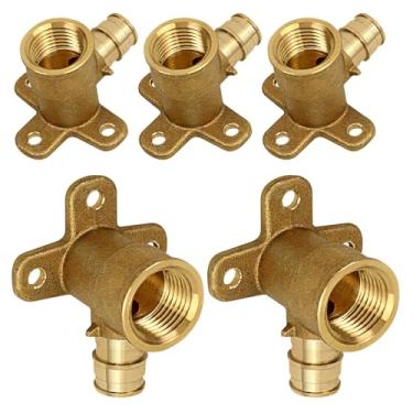 Imagem de Pex Drop Ear Elbow Brass Expansion Fitting 1/5.1 cm Pex x 1/5.1 cm FIP Fitting, Pex-A Elbow Fitting F1960 Drop Ear Elbow/Rosca fêmea para uso em conexão Pex-A-Tubing (pacote com 5)