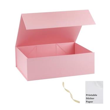 Imagem de MUMUPACK Caixa de presente rosa, 33 x 28 x 13,5 cm, com tampa magnética, papelão rígido, ideal para presentes e organização