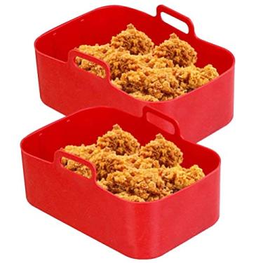 Imagem de O Forro Reusável da Fritadeira do Ar do Silicone, Acessórios da Fritadeira do Ar da Cesta Antiaderente Com Punhos Circula O Ar Melhor para a Maioria Dos Alimentos (vermelho)