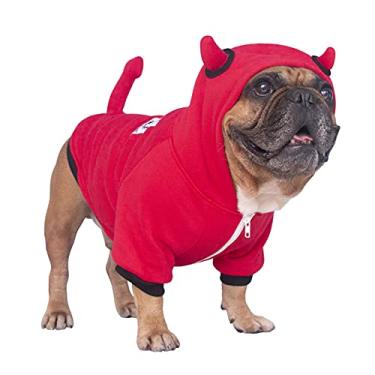 Imagem de iChoue Little Devil Dog Fantasias de Halloween Roupas Médias Grandes Meninos Meninas Suéter Bonito Engraçado para Buldogue Francês Frio Inverno Casacos com Capuz Francês Inglês Pug Pitbull Corgi