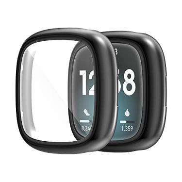 Imagem de Capa protetora de tela compatível com Fitbit Sense 4/Versa 2 TPU macio em toda a volta à prova de arranhões, capa à prova de choque para Fitbit Sense 2/Versa 4 (preto)
