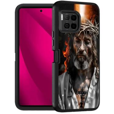 Imagem de FQTBCEARI Projetada para T-Mobile Revvl 7 Pro 5G, capa protetora de corpo inteiro à prova de choque com 3 camadas de grau militar para T-Mobile Revvl 7 Pro 5G 2024, Jesus Cristo