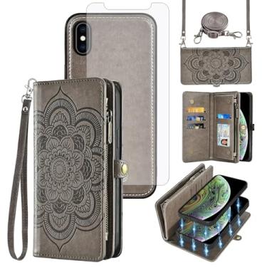 Imagem de Asuwish Capa de celular para iPhone Xs Max carteira com zíper destacável com protetor de tela de vidro temperado suporte de cartão flor i X XR Xsmax 10x SX Xmax 10xs 10s 10 Plus Xmaxs mulheres meninas