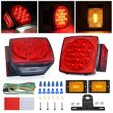 Imagem de GOOACC Kit de luz de trailer de LED quadrado, 2 peças de seta de freio de parada, luz traseira, marcador lateral, luz de placa de licença IP68, luz LED submersível para trailer de 12 V para trailer de