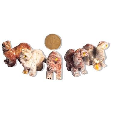 Imagem de 03 Dinossauro Esculpido Artesanato em Dolomita Pedra Natural