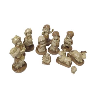 Imagem de Presépio Natalino Infantil Marrom Miniatura 11 peças Gesso