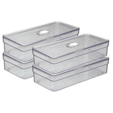 Imagem de Organizadores Retangular Multiuso Com Tela e Tampa Grande 4 UN - PLAST