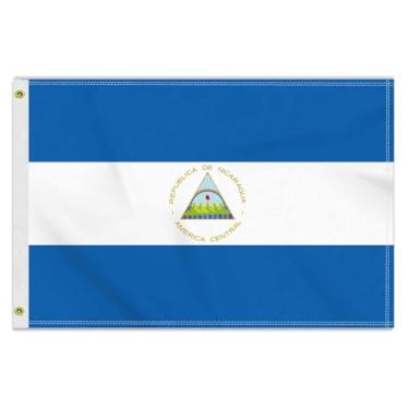 Imagem de MacLand Bandeira da Nicarágua de 6 × 90 cm, bandeira externa nicaraguense média 60 × 90D, impressão dupla face, decoração americana para jardim de pátio com ilhós de latão