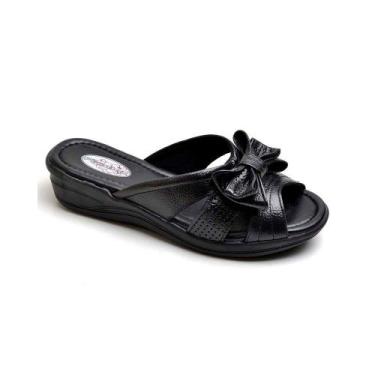 Imagem de Tamanco Feminino Ortopédica Conforto Leve Couro Pizaflex, Preto, 35