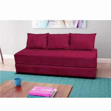 Imagem de Sofá Cama 3em1 em Tecido Suede Vinho com Almofadas - Sofá que vira cam
