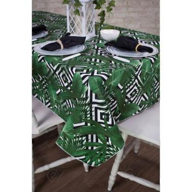 Imagem de Toalha de Mesa Retangular em Tecido Jacquard Estampado Tropical Folhag