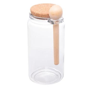 Imagem de Pote redondo de vidro com tampa e colher de bambu 1l - lyor