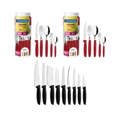 Imagem de KIT - 2 Faqueiros Inox 30 Peças Ipanema Vermelho + 1 Conjunto Facas 9p