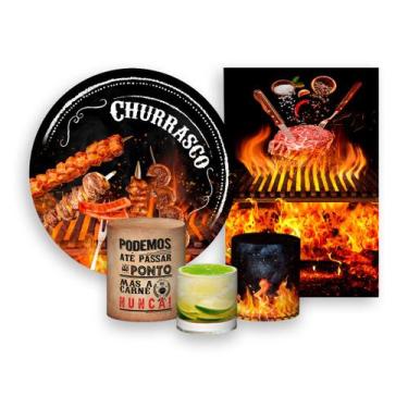 Imagem de Kit 2 Painéis De Festa + Trio De Capas Cilindro - Churrasco em Brasas 