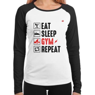 Imagem de Baby Look Raglan Eat, Sleep, Gym, Repeat Manga Longa - Foca na Moda, B