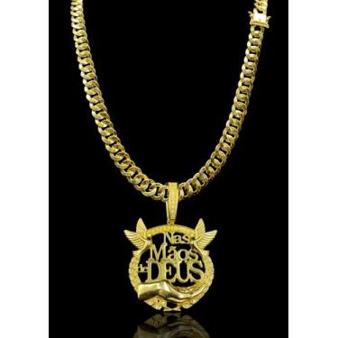 Imagem de Corrente Pitbull laminada 6mm Moeda antiga + pingente Nas mãos de Deus