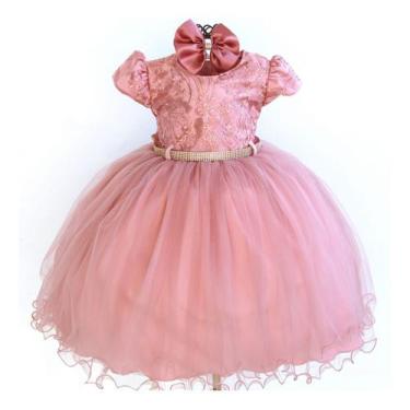Imagem de Vestido De Festa Infantil Renda Rosa Rose Luxo E Tiara - Pingo de Gent