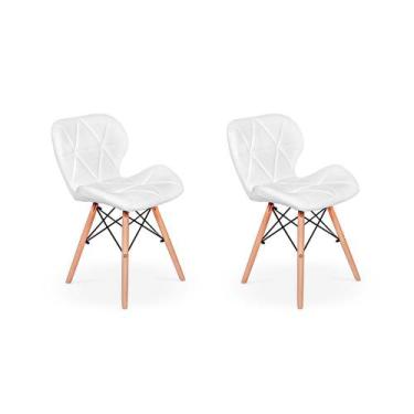 Imagem de Kit 02 Cadeiras Charles Eames Eiffel Slim Wood Estofada - Branca - Mag