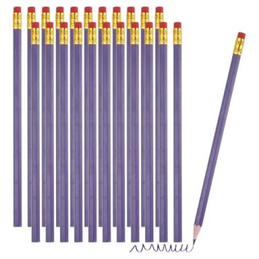 Imagem de PATIKIL Lápis de cor apagáveis, 24 peças de lápis de cor a óleo com borrachas hexagonais, haste hexagonal, lápis de cor de madeira para testes, marcação de classificação, pintura artística, roxo