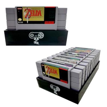 Imagem de Collector Craft Organizador de jogos preto compatível com cartucho Nintendo SNES, capa contra poeira, suporte de cartucho, sistema de entretenimento Super Nintendo