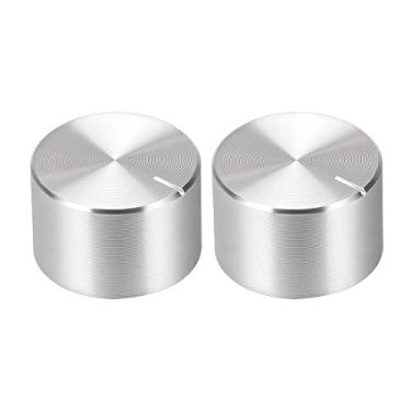 Imagem de uxcell 2 peças, botão de potenciômetro, eixo serrilhado, alumínio, tom prateado, superfície lisa, botão rotativo 20 mm x 13 mm, botão de controle de volume
