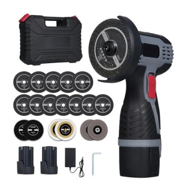 Imagem de Mulcort Kit de esmerilhadeira angular sem fio, mini ferramenta elétrica de 17.000 RPM com bateria de 16,8 V 2 x 2000 mAh e 12 discos de corte para cortar tijolo polido, madeira, aço