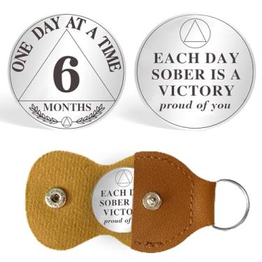 Imagem de Moeda de sobriedade fichas de sobriedade chip AA Moedas AA ONE Day at A TIME Sober Token Recovery medalhão NA Chips NA Coins Design gravado a laser com chaveiro PU (6 meses a meio ano)