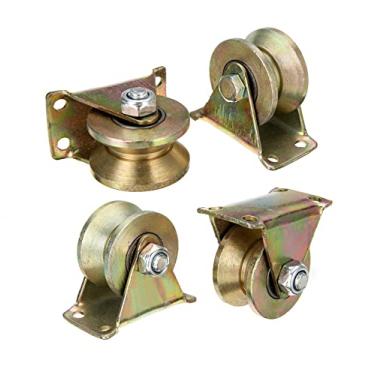 Imagem de MLHpeak Roda com Ranhura Em V, Rodízio Rígido para Serviço Pesado com Suporte, para Trilho Invertido, Portão de Enrolar, Portão Deslizante, Máquinas Industriais, Trilho de Cabo de Aço, Pacote com 4(2"